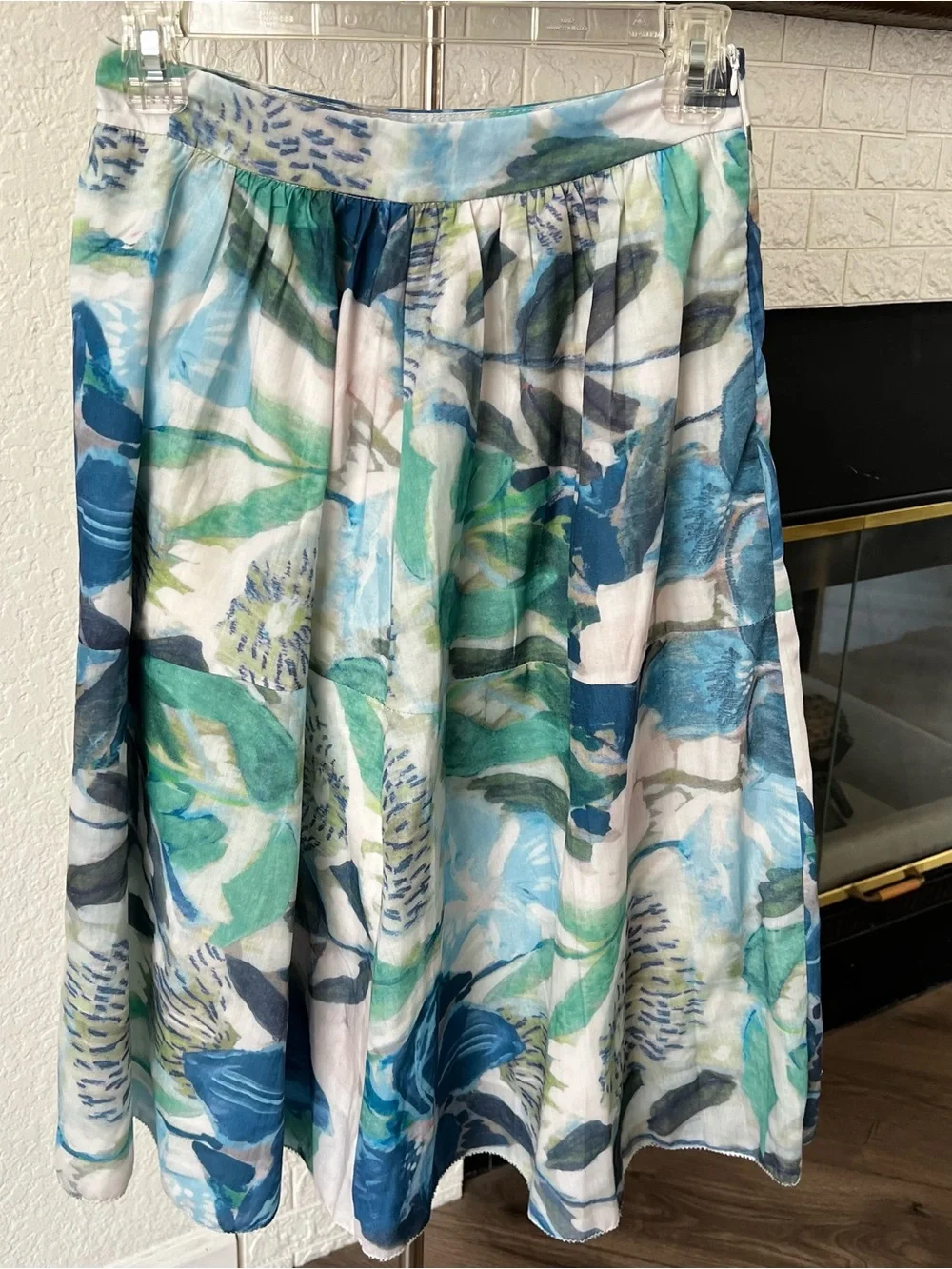 Blue & Green Printed Midi Skirt